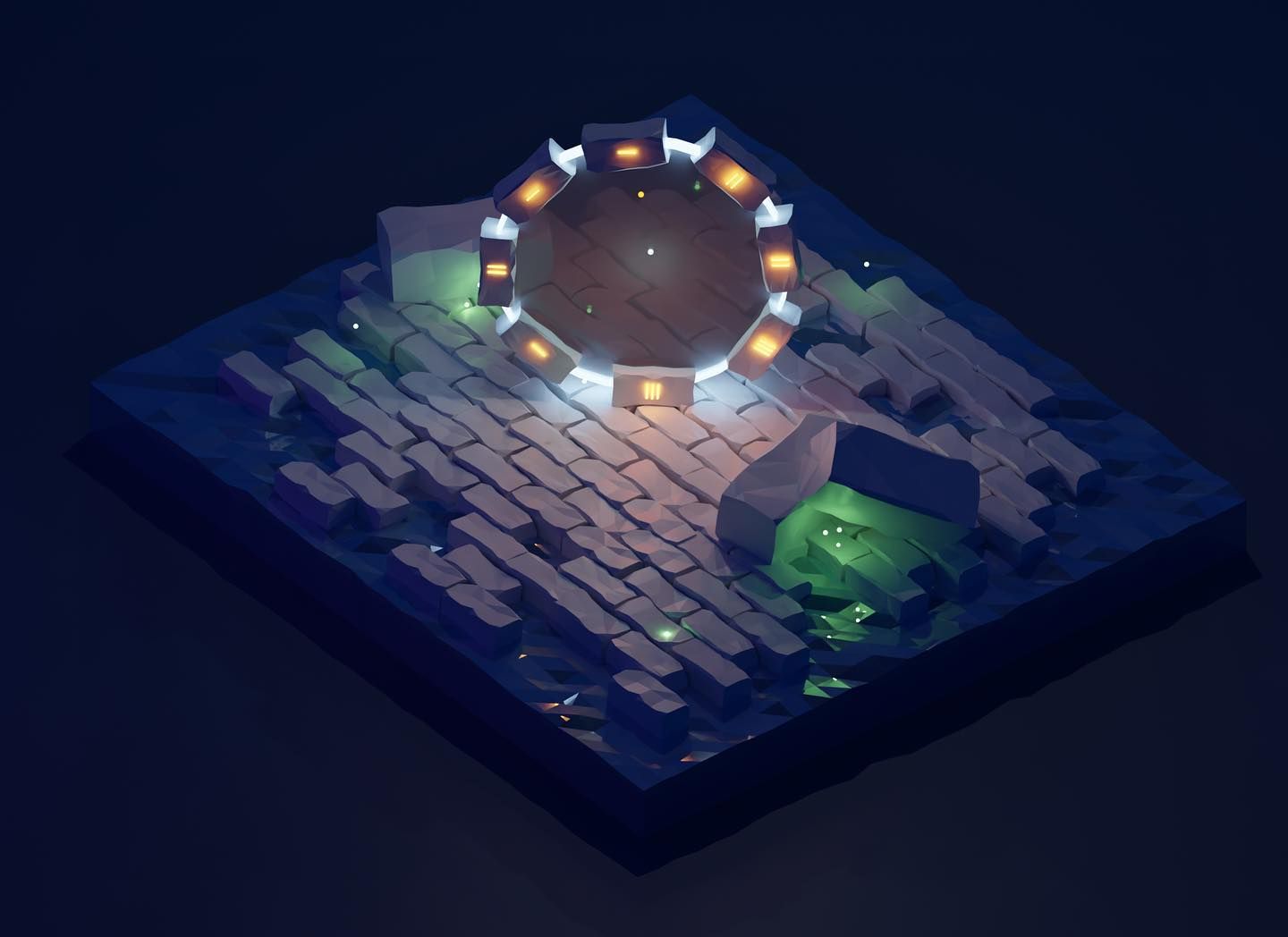 Changed the angle, added a base and some fireflies. #blender #blender3d-1